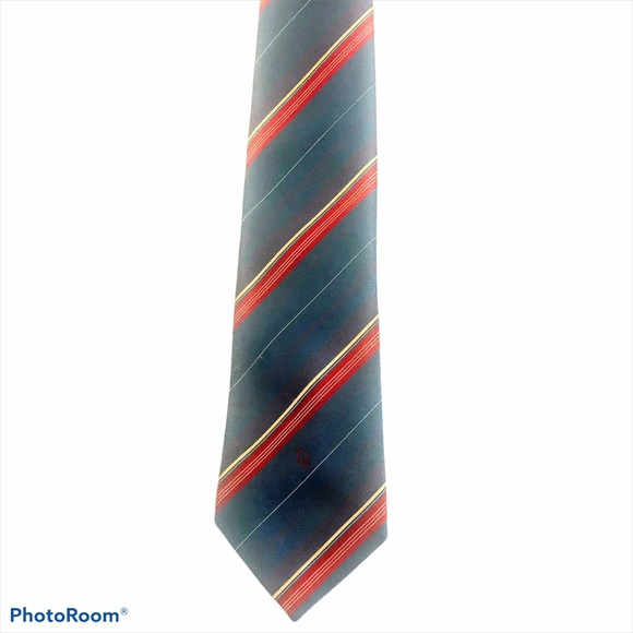 CHRISTIAN DIOR Luxury Tie Slate Blue Tan Red Stripe Tie Paris New York  3.25” - Picture 4 of 13